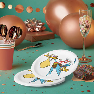Assiettes En Carton Caricature de cigogne avec lunettes et paquet bébé