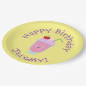 Assiettes En Carton Caricature de crème glacée de fraise mignonne (Angle)