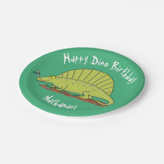 Assiettes En Carton Caricature de Dimetrodon pour dinosaure vert (Angle)