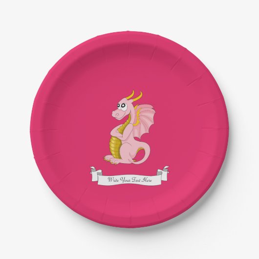 Assiettes En Carton Caricature de dragon rose (Devant)