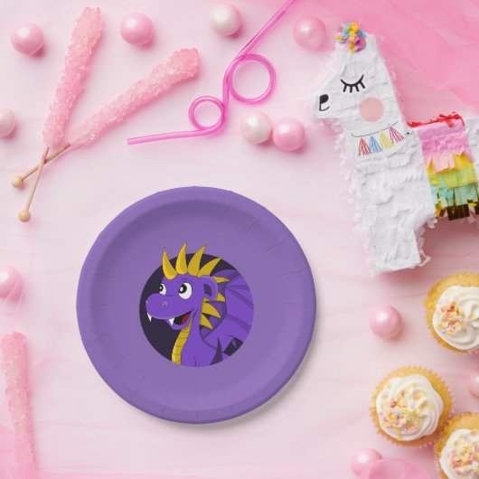 Assiettes En Carton Caricature de dragon violet (Fête)