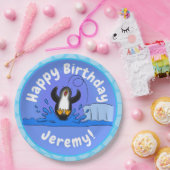 Assiettes En Carton Caricature de manchot joyeux sautant (Fête)