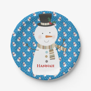 Assiettes En Carton Caricature de Noël joyeux Snowman