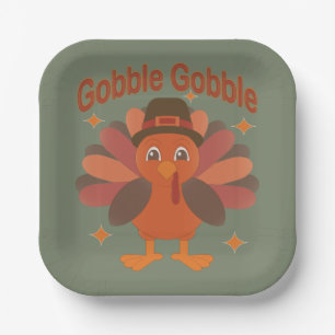 Assiettes En Carton Caricature de Turquie Thanksgiving - "Gobble Gobbl