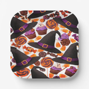 Assiettes En Carton Caricature Halloween sorcières bonbons