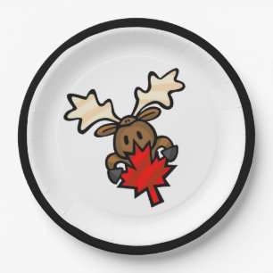 Assiettes En Carton Caricature mignonne de l'orignal canadien