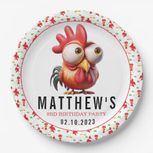 Assiettes En Carton Caricatures du coq mignonne 3ème anniversaire