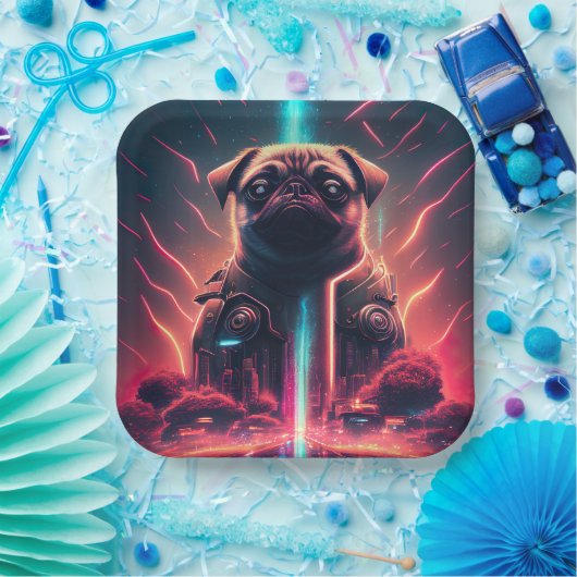 Assiettes En Carton Carlin adorable en costume robotique futuriste (Fête)