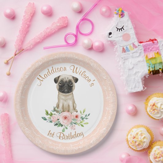 Assiettes En Carton Carlin bébé rose Plaque de papier d'anniversaire (Fête)