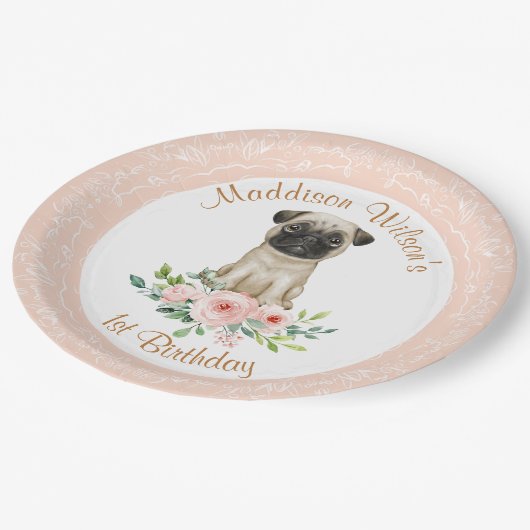 Assiettes En Carton Carlin bébé rose Plaque de papier d'anniversaire (Angle)