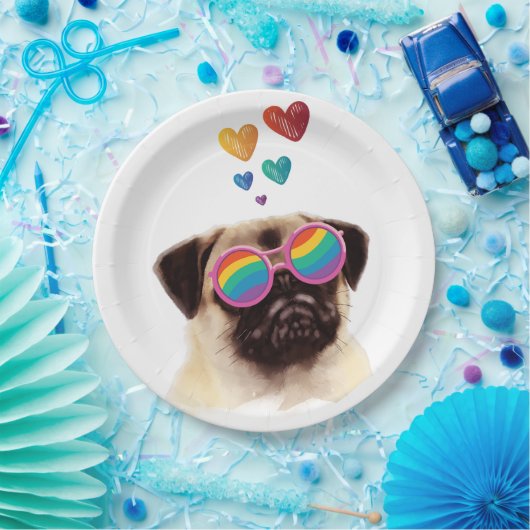 Assiettes En Carton Carlin Chien avec Coeurs Saint-Valentin (Fête)