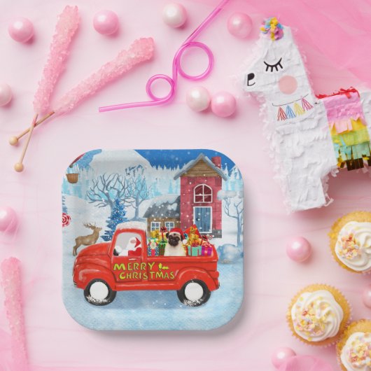Assiettes En Carton Carlin Chien Livraison de Noël Camion Neige (Fête)