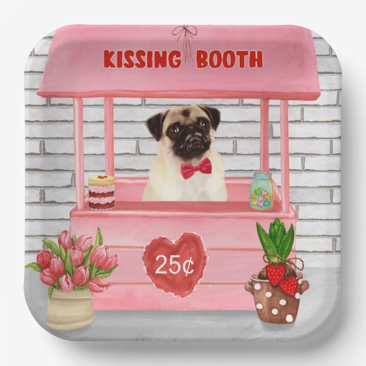 Assiettes En Carton Carlin Chien Valentine's Day Kissing Booth (Recto)