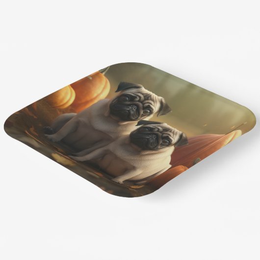 Assiettes En Carton Carlin Chiot Automne Citrouille de plaisir (Angulaire)