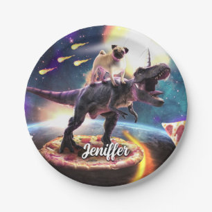 Assiettes En Carton Carlin équitation dinosaur licorne dans l'espace