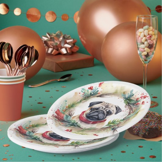 Assiettes En Carton Carlin Noël Wreath Festive Pup (Multi)