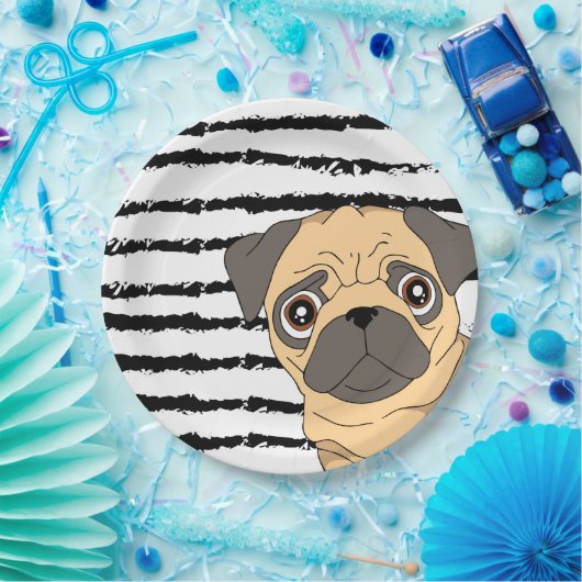 Assiettes En Carton Carlin noir blanc motif design (Fête)