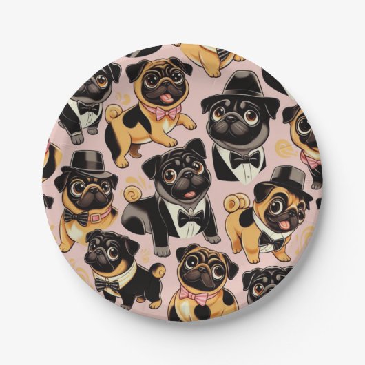 Assiettes En Carton Carlin sans couture Retro (Devant)