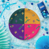 Assiettes En Carton Carnaval de Mardi Gras Arlequin Fleur de Lis Diamo (Fête)