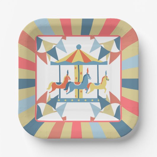 Assiettes En Carton Carousel Cirque Plaques d'anniversaire (Recto)