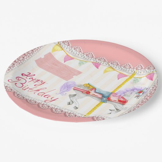 Assiettes En Carton Carousel Horse (Rose) Plaque Papier d'anniversaire (Angle)