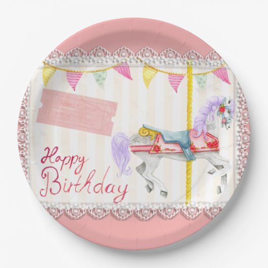 Assiettes En Carton Carousel Horse (Rose) Plaque Papier d'anniversaire (Devant)