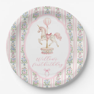 Assiettes En Carton Carousel Rose Premier Anniversaire