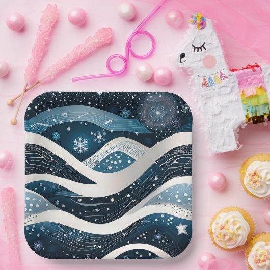 Assiettes En Carton Carré Abstrait Winter Wonderland (Fête)