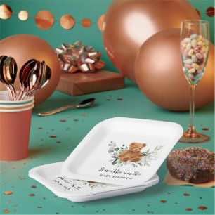 Assiettes En Carton Carré de Baby shower Eucalyptus écorce d'ours