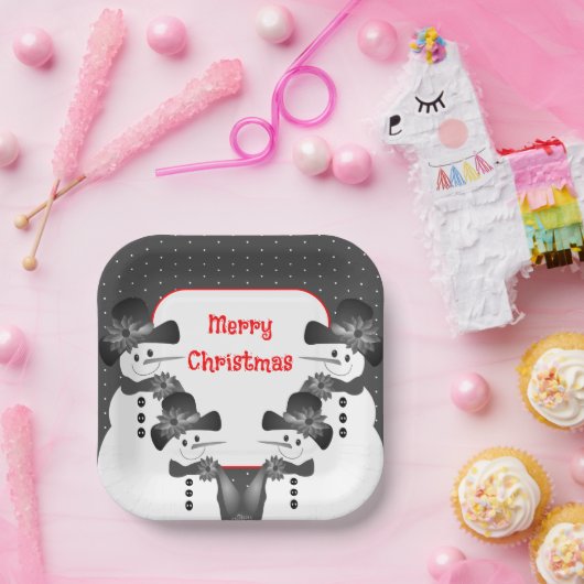 Assiettes En Carton Carré de Noël Snowman (Fête)