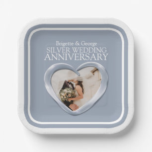 Assiettes En Carton Carré du coeur photo du 25e anniversaire du mariag