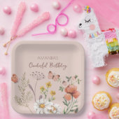 Assiettes En Carton Carré Fleur sauvage rose pâle (Fête)