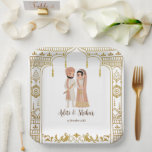 Assiettes En Carton Carré indien de la conception des frontières<br><div class="desc">Mandap en or Design de la frontière indienne avec un mignon couple hindi plaque en papier carré</div>