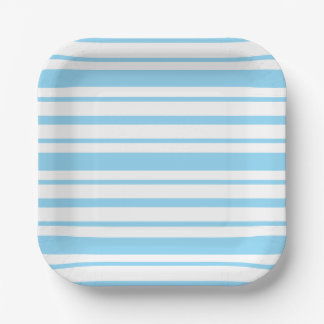 Assiettes En Carton Carré rayé bleu clair et blanc