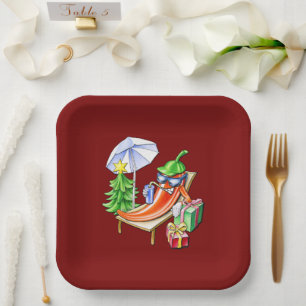 Assiettes En Carton Carré Rouge Noël Funny Chili