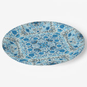 Assiettes En Carton Carreaux à fleurs bleus (Angle)