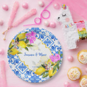 Assiettes En Carton Carreaux bleus citron Bougainvillea mariage person (Fête)