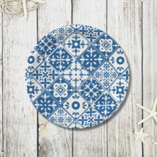Assiettes En Carton Carreaux bleus Santorini thème grec/ espagnol