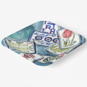 Assiettes En Carton Carreaux de Mahjong bleu (Angulaire)