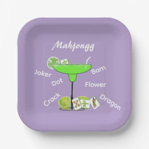 Assiettes En Carton Carreaux de Mahjong et plaque de papier mauve Marg