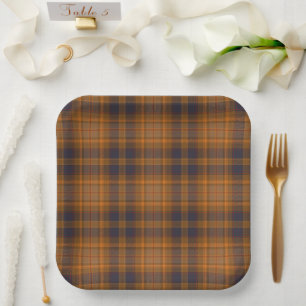 Assiettes En Carton Carreaux écossais marron foncé