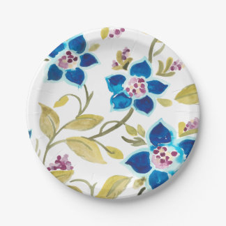 Assiettes En Carton Carreaux floraux de l'abbaye - Flores bleues