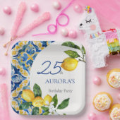 Assiettes En Carton Carreaux méditerranéens Citron 25e anniversaire (Fête)