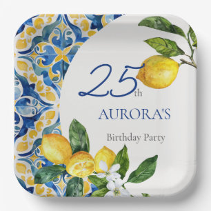 Assiettes En Carton Carreaux méditerranéens Citron 25e anniversaire