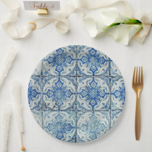Assiettes En Carton Carreaux portugais Vintages Motif - Azulejo