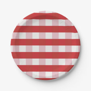 Assiettes En Carton Carreaux rouges et roses, effet gingham