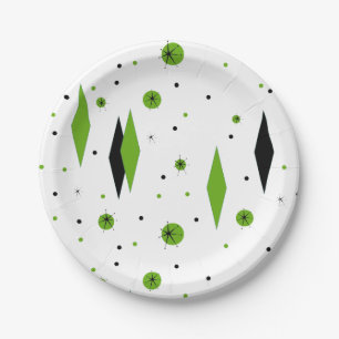Assiettes En Carton Carreaux verts rétro et plaques de démarrage