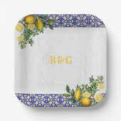 Assiettes En Carton Carrelage bleu blanc jaune méditerranéen Mariage c (Recto)