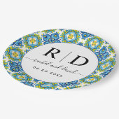 Assiettes En Carton Carrelage bleu et jaune méditerranéen mariage (Angle)