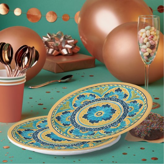 Assiettes En Carton Carrelage bleu Floral Mexicain (Multi)
